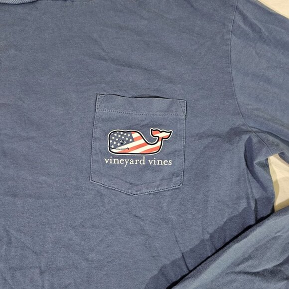 Vineyard Vines Mens American Flag Whale Hoodie Long Sleeve Blue Cotton Size S - Picture 3 of 7